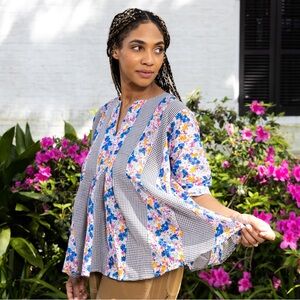 Caron Callahan Aria Top, Apricot Posy and Gingham Voile